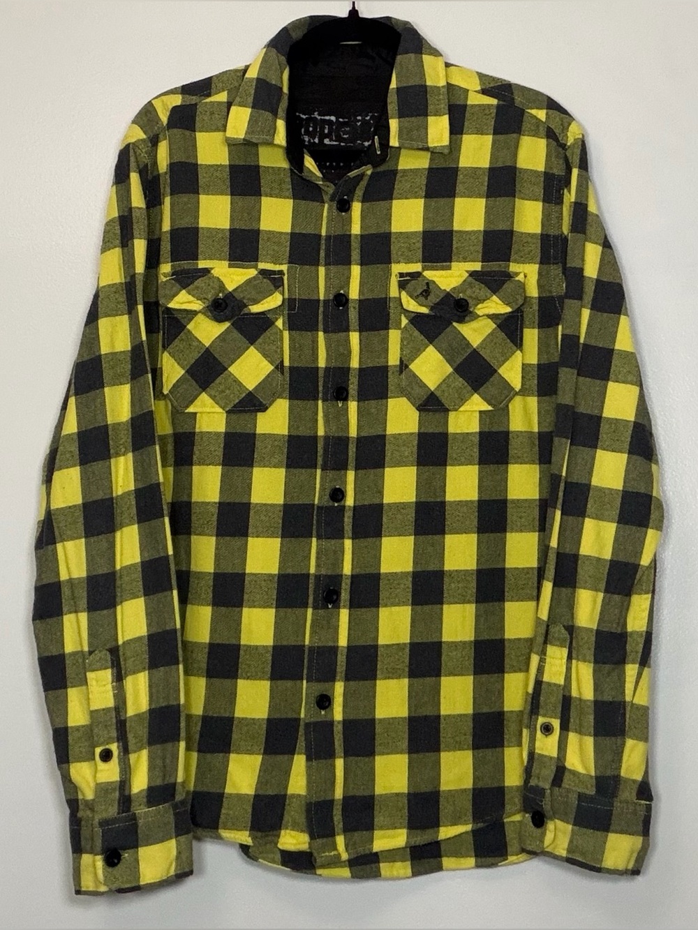 Aeropostale Yellow and Black Plaid Button-Down Shirt